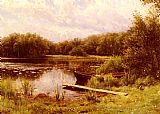 Famous Quiet Paintings - A Boat Moored On A Quiet Lak